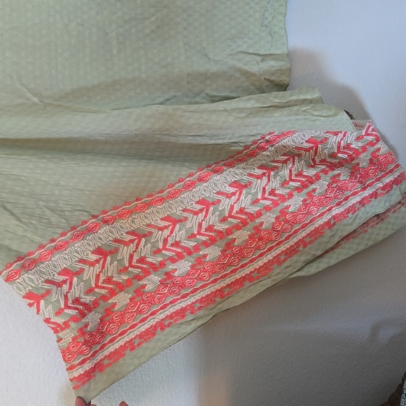 One World Sage Green Embroidered Caftan Cover Up One Size - Picture 3 of 9